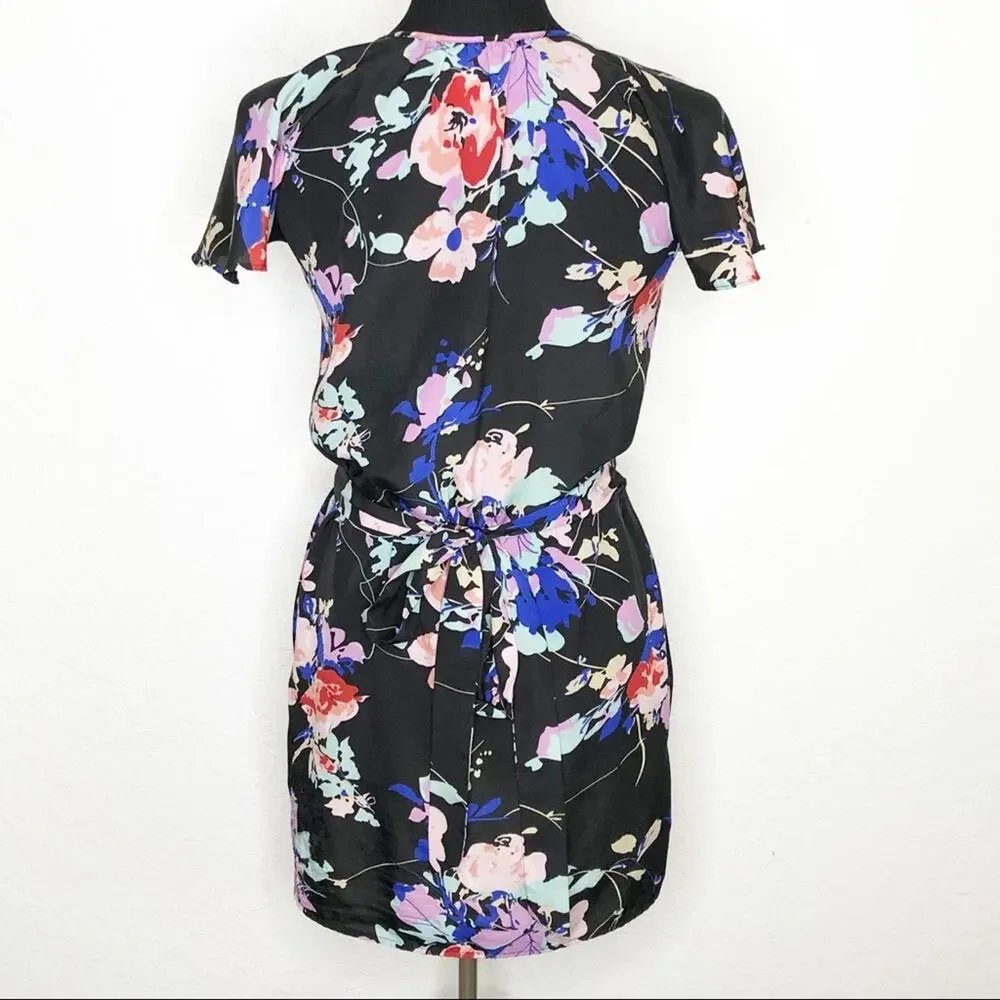 Yumi Kim black floral faux wrap dress size Small